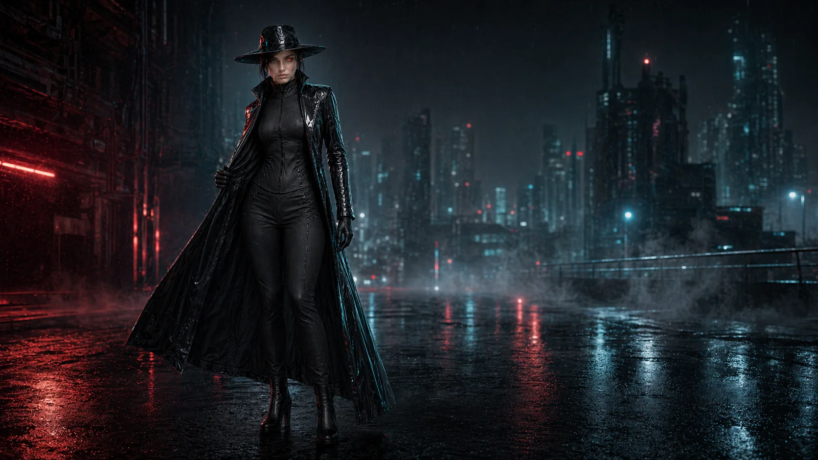 Vespera Nyx in the cyber-noir city of Karthex-9